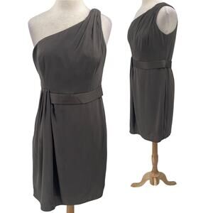 Vera Wang White Label Mini Dress One Shoulder Belted Charcoal Gray Womens 12